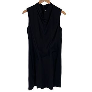 Helmut Lang Gravel Silk Draped Neck Overlap Mini Dress Pockets Women 4 Black